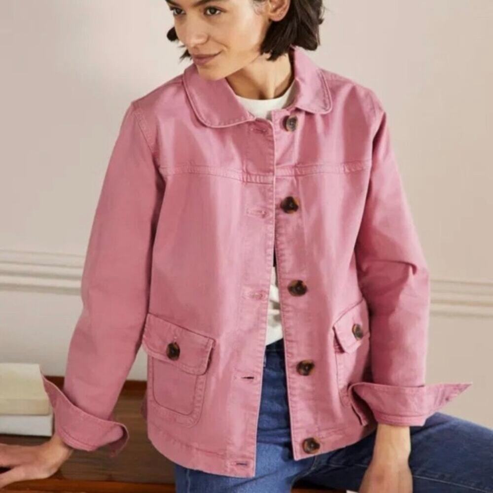 Boden Sz 6 Patch Pocket Chore Jacket in Dusty Pink Cotton Twill Transitional